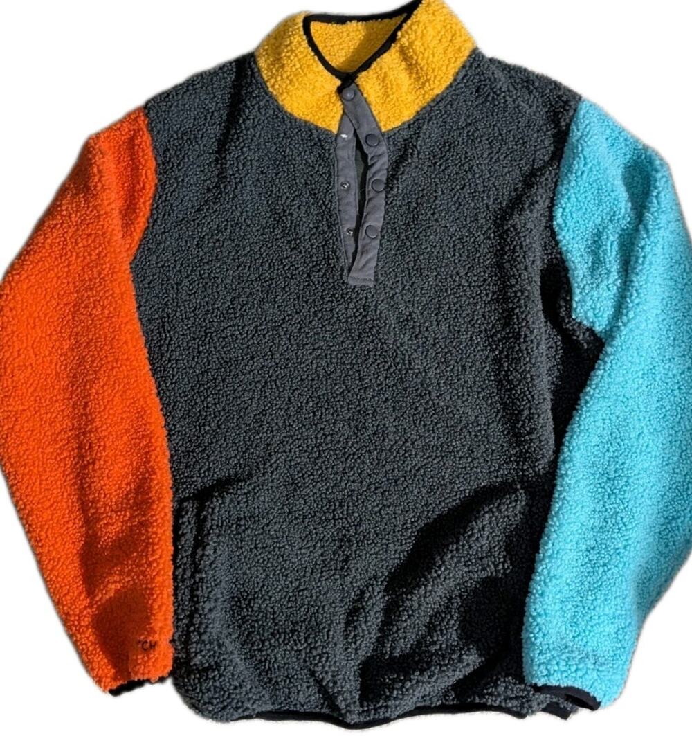 Dutch Bros Colorblock Sherpa Hi Pile Fleece Quarter Snap Button Shirt Sweater